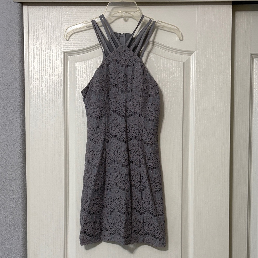 Speechless Charcoal Lace Strappy Mini Dress